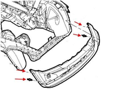 scheme of fastening of front bumper Jeep Grand Cherokee WK (2005-2010)